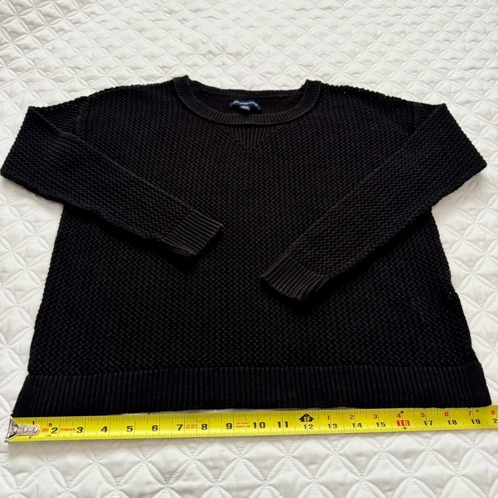 American Eagle Outfitters 100% Cotton Black Crew Open Knit Airy Sweater Sz XS